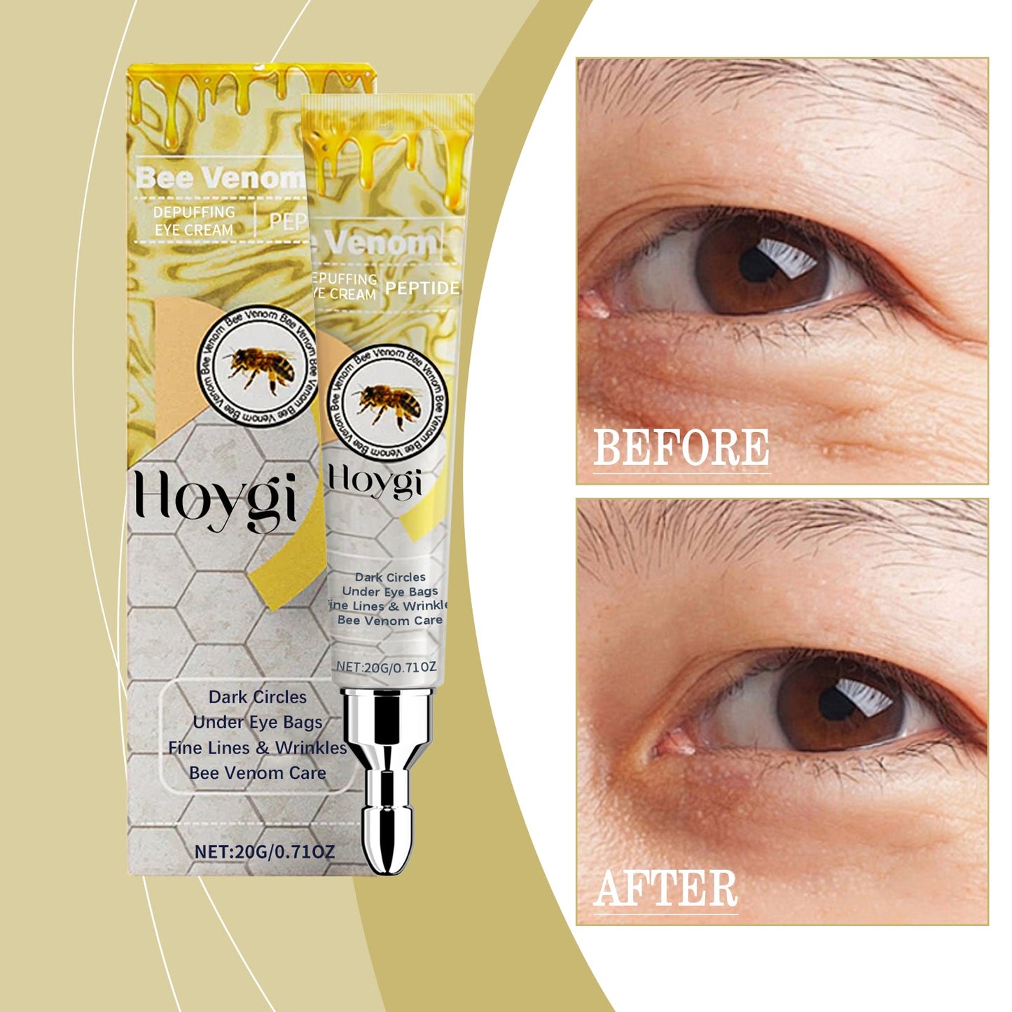 Bee Venom Eye Cream, gently hydrates and moisturizes the skin around the eyes to improve elasticity