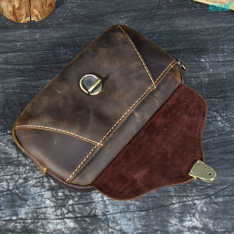 Men Waist Pack Genuine Leather Retro Cell Phone