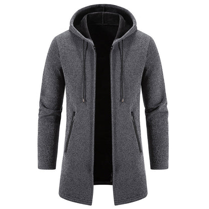 Autumn And Winter Fleece-lined Thickening Trendy Solid Color Men's Cardigan