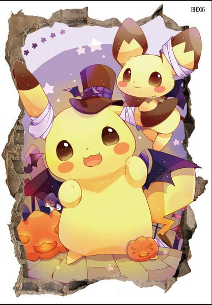 New 3D Pikachu Wall Sticker Pok é mon Wallpaper Self adhesive Cartoon Graffiti Anime Poster Children's Room PVC