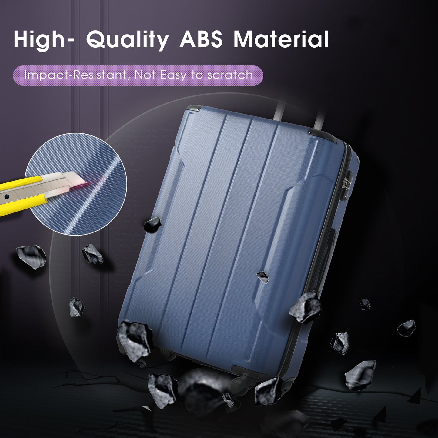 Hardshell Luggage Spinner Suitcase with TSA Lock Lightweight Expandable 24'' (Single Luggage) Blue + ABS + 24 Inch