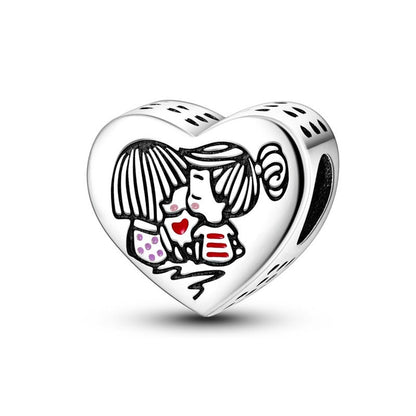 Copper plated S925 silver FOREVER colorful heart clip beads string DIY bracelet necklace