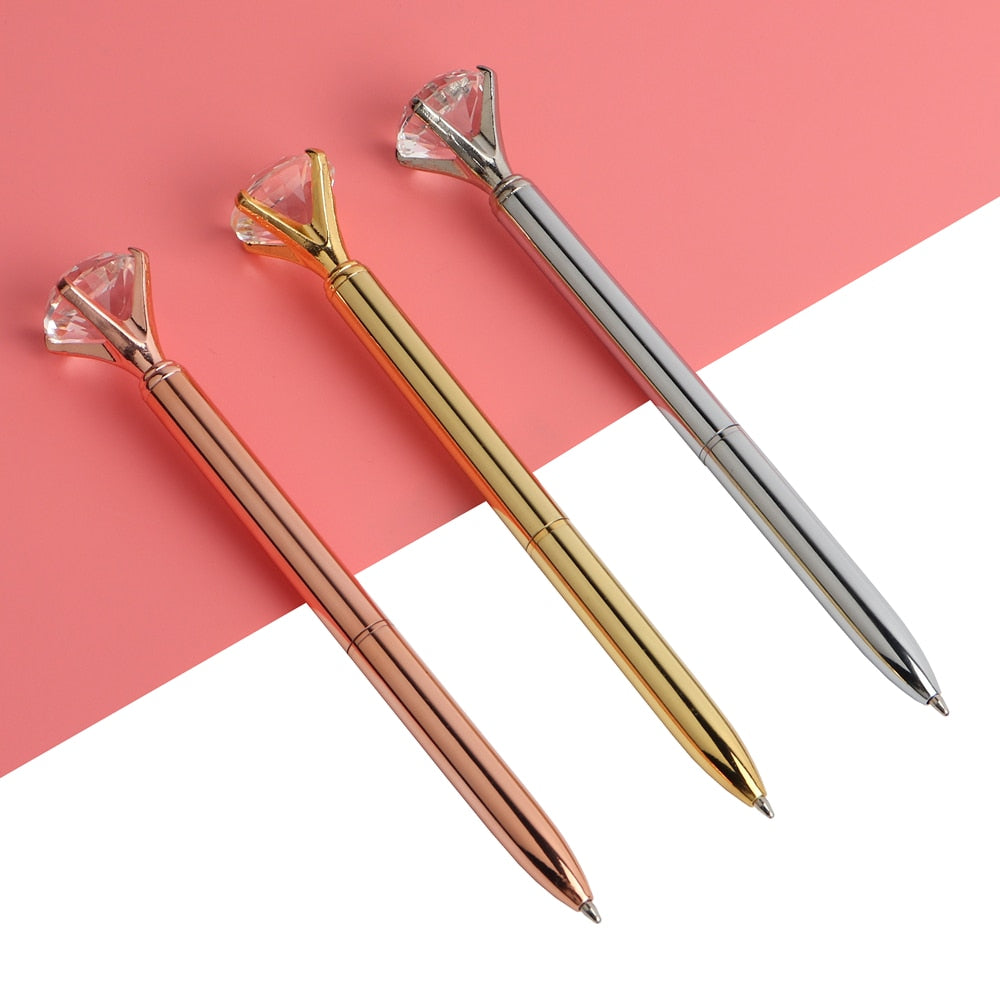 21Color Kawaii Ballpoint Pen Big Gem Metal Ball Pen With Large Diamond Blue And Black Magical Pen Fashion School Office Supplies