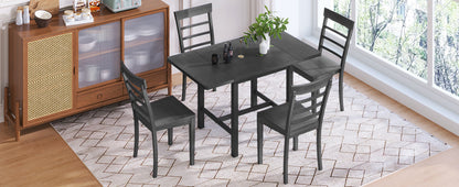 TOPMAX 5-piece square wooden pendant light expandable dining table set with 4 ladder back chairs  Gray