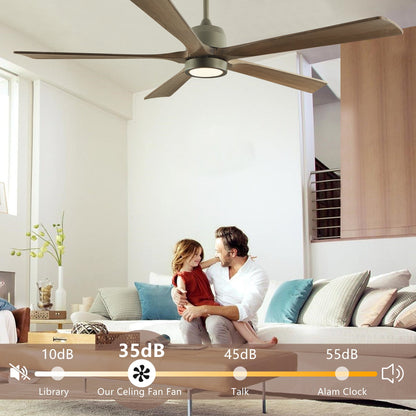 60 "modern wooden ceiling fan with lighting and remote control, 6-speed noiseless reversible DC motor ceiling fan