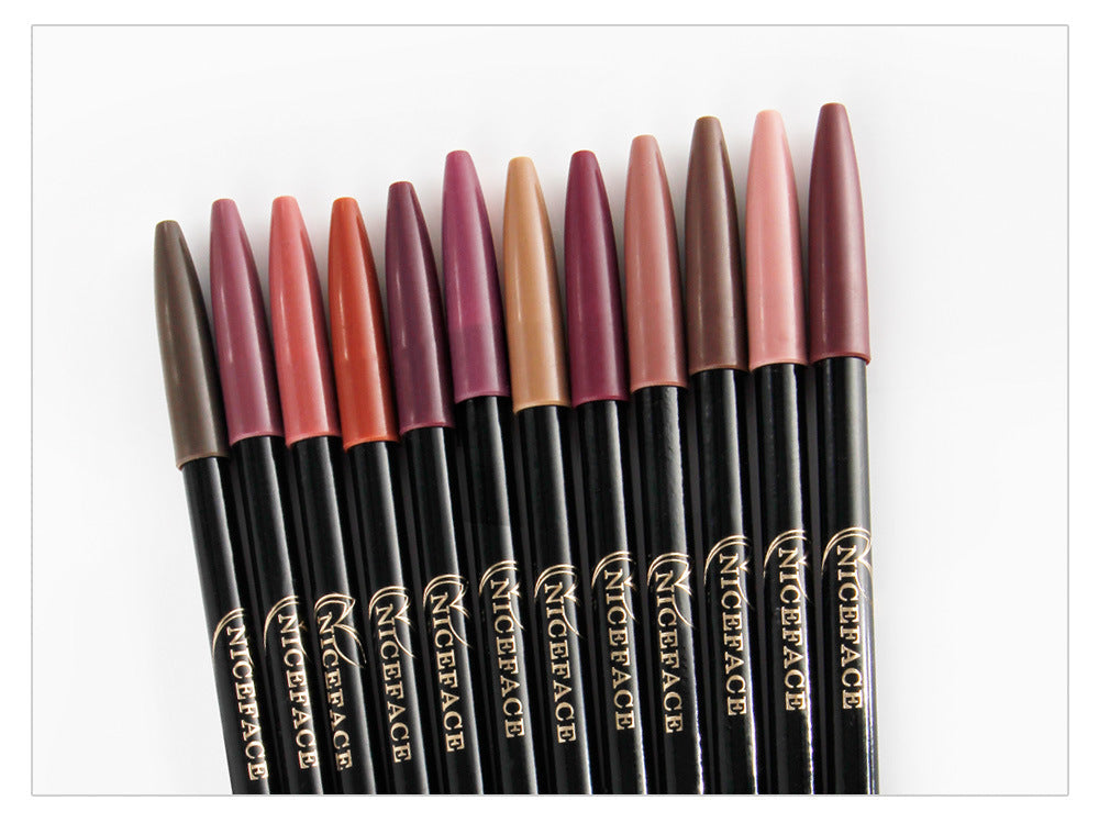 NICEFACE Nude Color Lip Pencil 12 Color Waterproof Lip Liner Nude Color Lip Pencil