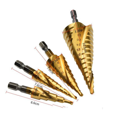 Titanium-plated Spiral  Step Drill 4PC Set