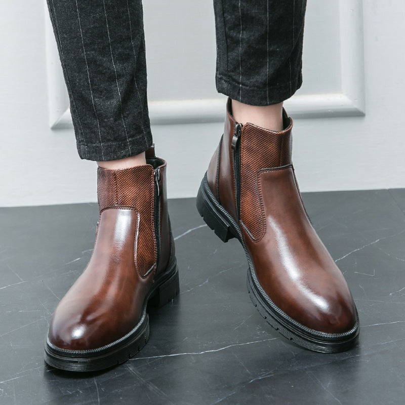 Short High-top Slip-on Leather Boots