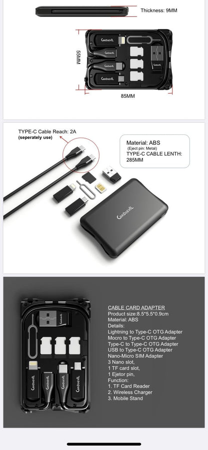 Multifunctional Travel Survival Card  All-in-One Data Cable