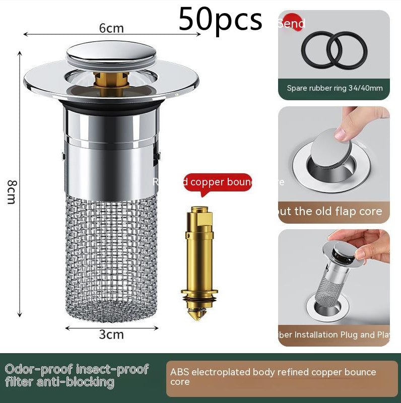 Long Pop-Up Sink Drains Filter Bathroom Press Bounce Basin Plug Stopper Wash Basin Hair Catcher Sink Strainer Kitchen Supplies