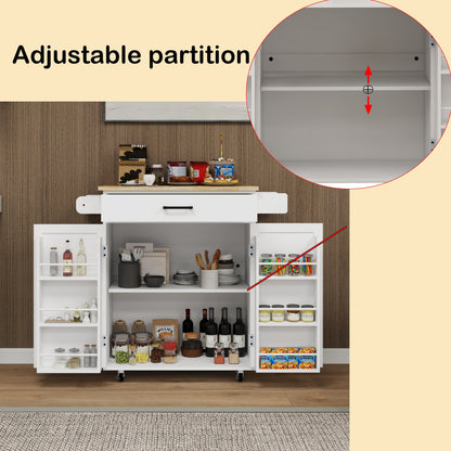 Kitchen island rolling trolley cart with 1 drawer & 2 doors with storage racks & Adjustable Shelves & towel rack