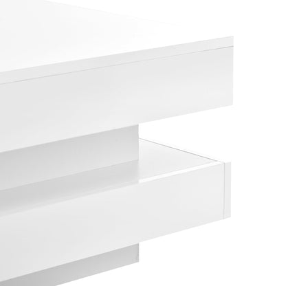 ON-TREND High Gloss Minimalist Design with LED Lights 2-Tier Square Coffee Table White