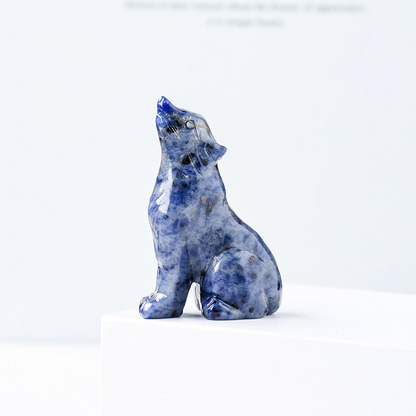 Natural crystal wolf cub carving piece, crystal animal raw stone, mineral specimen, home decoration ornament