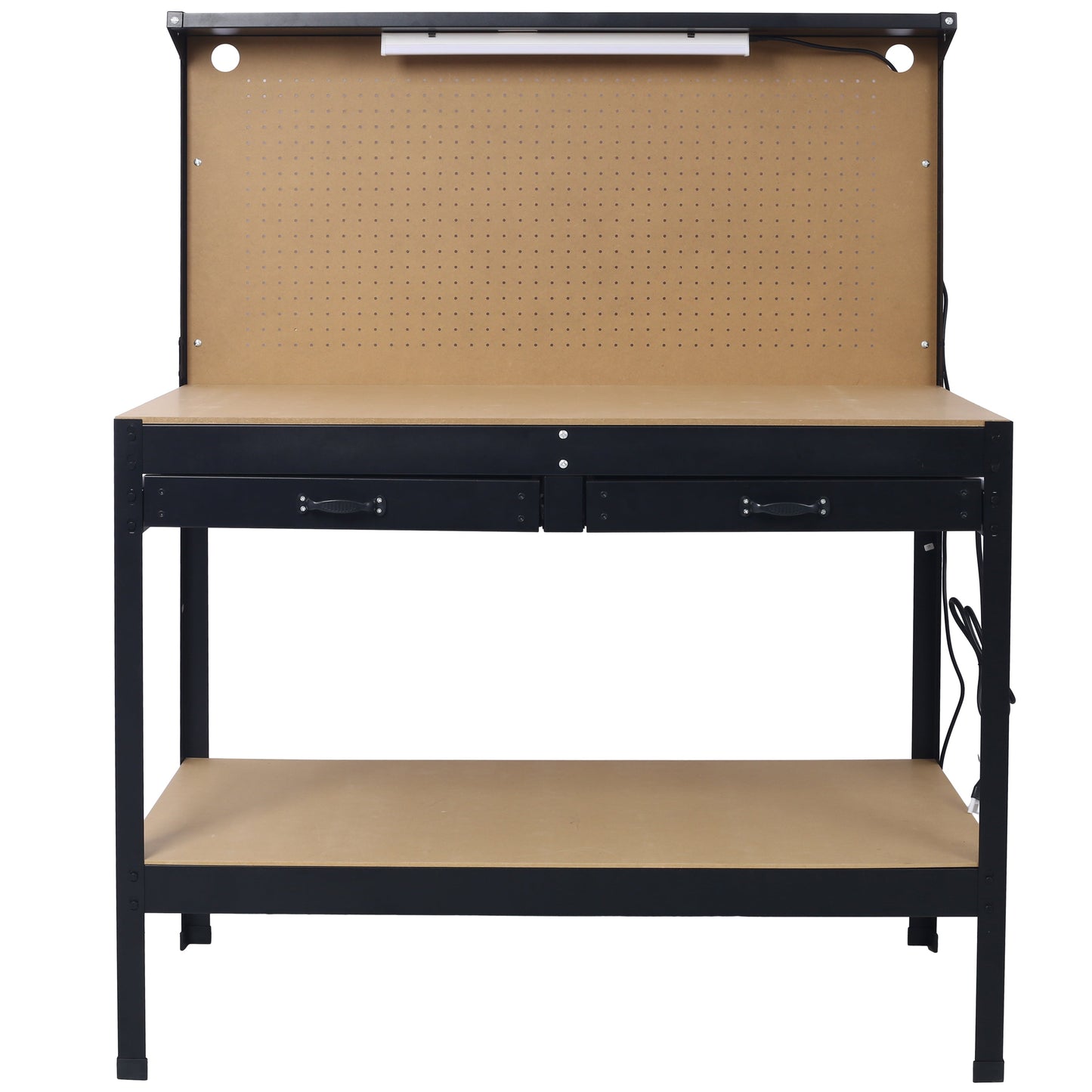 Steel Workbench Tool Storage Work Bench Workshop Tools Table W/Drawer and Peg Board ,4xAC outlets 2xUSB Ports