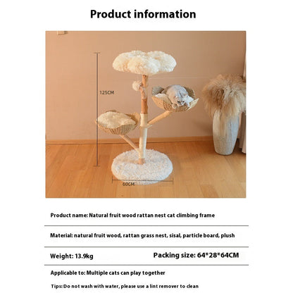Natural Fruit Tree Cat Climbing Frame Solid Wood Rattan Cat Nest Cat Tree