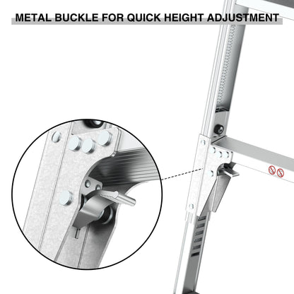 Aluminum Work Platform Large Size Step Stool Folding Portable Work Bench 40" Width Telescopic Feet 22" -27.5" Height Adjustable