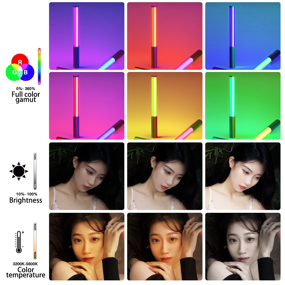 RGB Colorful LED Stick Fill Light Handheld 3200K-5600K LED Flash Light stick Speedlight Photographic Lighting