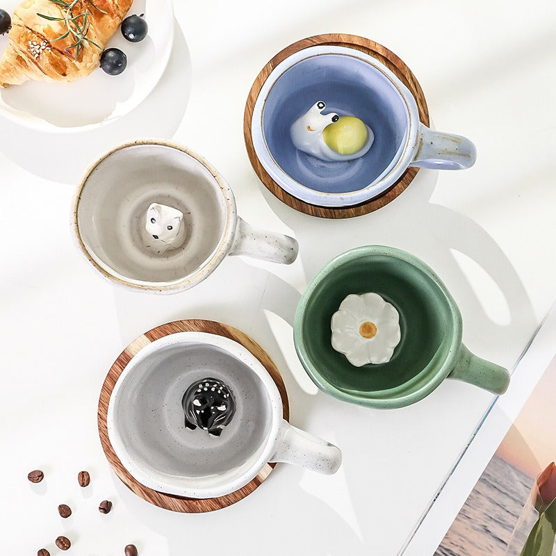 3D ceramic coffee cup with animal creativity and cute ceramic mug inside