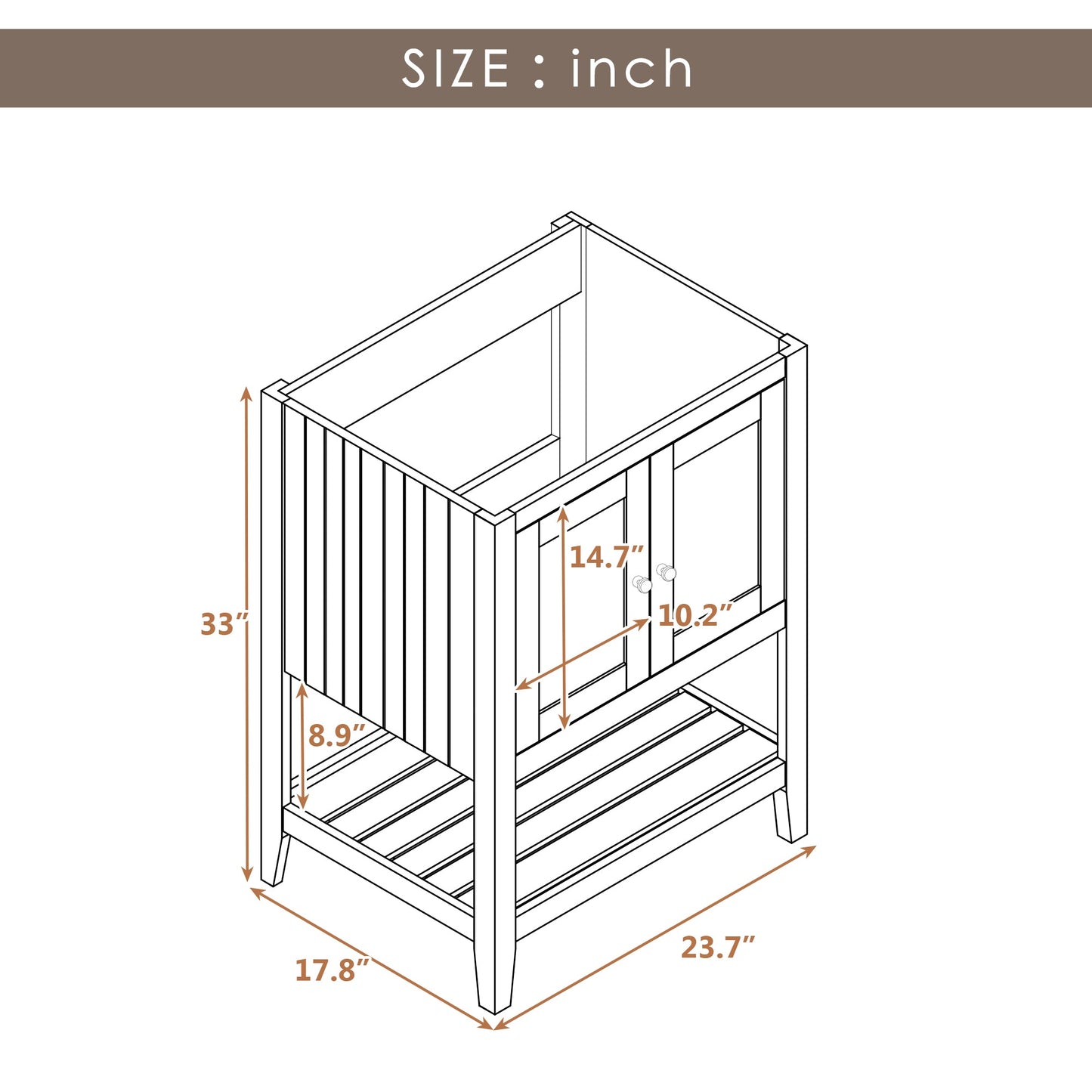 24" Bathroom Vanity Base Only, Soild Wood Frame, Bathroom Storage Cabinet with Doors and Open Shelf, White
