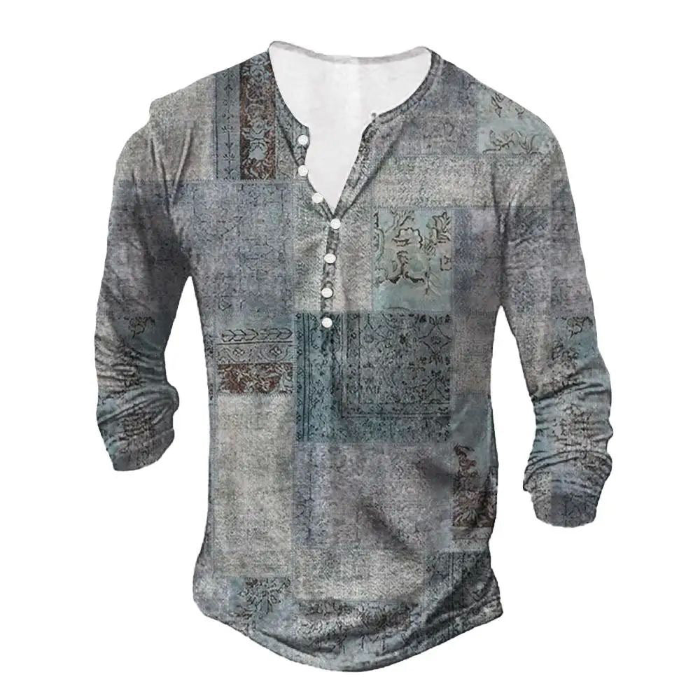 Open Placket Button 3D Digital Printed Ethnic Top