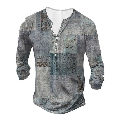 Open Placket Button 3D Digital Printed Ethnic Top