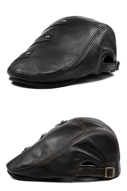 Autumn Winter Leather Men's Duck Tongue Beret