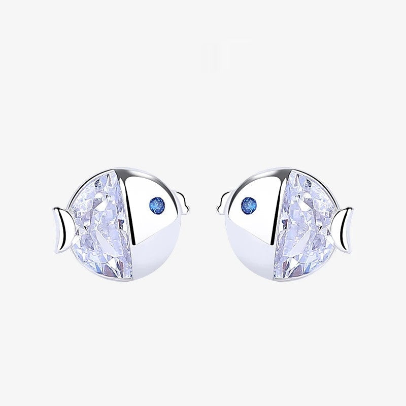 S925 Sterling Silver Kissing Gourami Stud Earrings