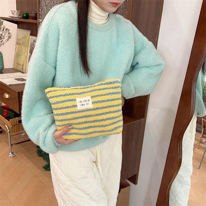 Winter Plush Polka Dot Travel Cosmetic Storage Bag