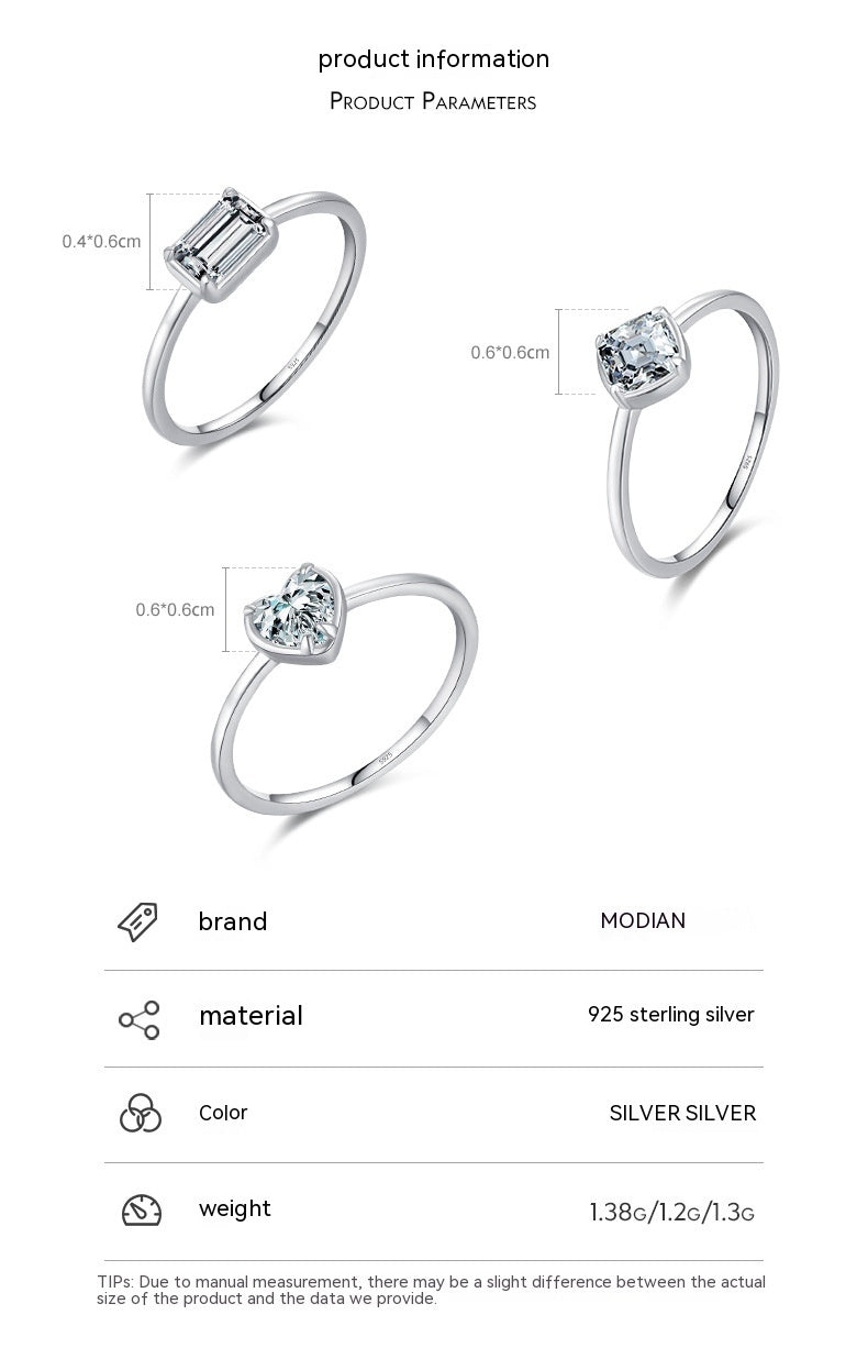 S925 Sterling Silver Heart Engagement Ring