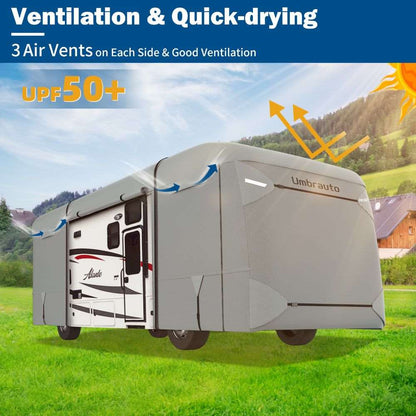 Umbrauto Class A RV Cover Upgraded Heavy Duty 7 Layers Top Windproof Breathable Class A Motorhome Camper Cover,Grey