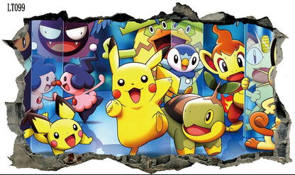 New 3D Pikachu Wall Sticker Pok é mon Wallpaper Self adhesive Cartoon Graffiti Anime Poster Children's Room PVC