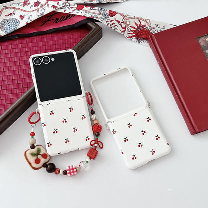 White Background Korean Style Cherry Phone Case for Samsung Z Flip 7/5/6/4 Foldable Protective Shell Compatible with Oppo and Huawei