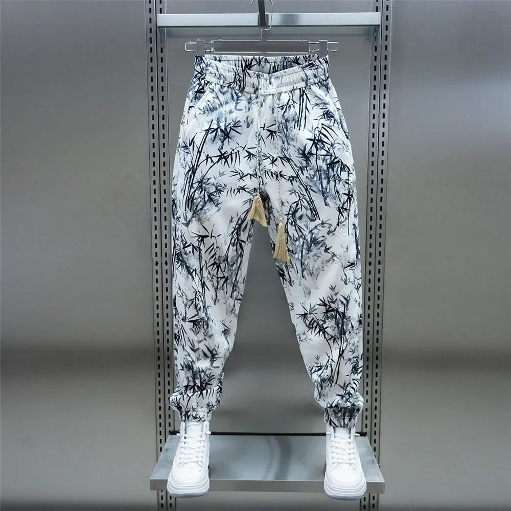 Men's Summer Loose Floral Ice Silk Harem Pants