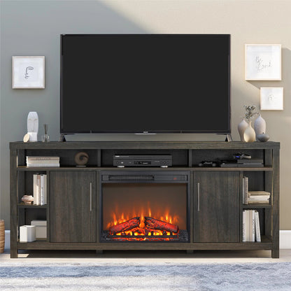 23 inch electric fireplace insert ultra thin heater with log set & realistic flame remote control