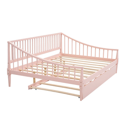 Full Size Daybed with Trundle and Support Legs  Pink