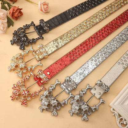 Diamond Inlaid Skull Rhinestone Belt