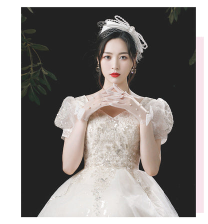 Bridal Handmade Pearl White Bow Gloves