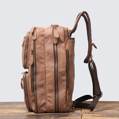 Men's Large Capacity Leather Travel Backpack