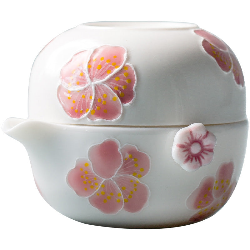 Sakura Kuaike Cup Portable Travel Kung Fu Tea Set One Pot One Cup Ceramic Tea Set Single Tea Maker Female