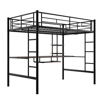 Loft Bed with Desk and Shelf   Space Saving Design Full Black
