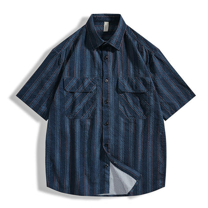 Men's Summer Seersucker Striped Short Sleeve Shirt