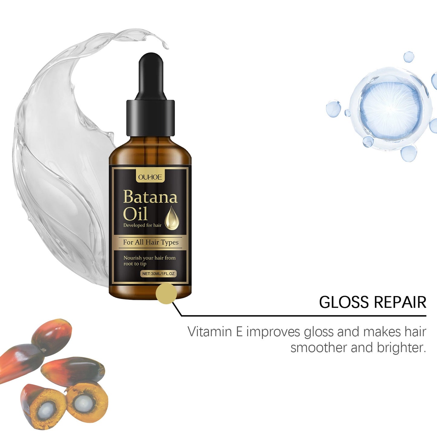Batana Hair Care Essential Oil, Nourishing And Moisturizing Soft Repair Vitamin E Nourishes The Scalp And Gives It A Glowing Glow