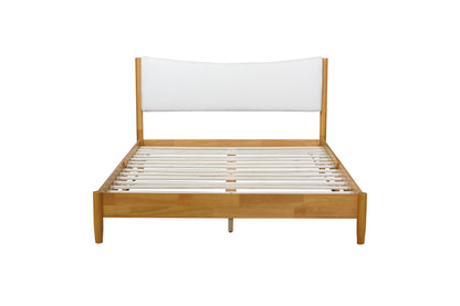 Queen Size Rubber Wooden , Solid Wooden Bed with Teddy Velvet Cushion Upholstered Headboard, Enhanced by Support Feet