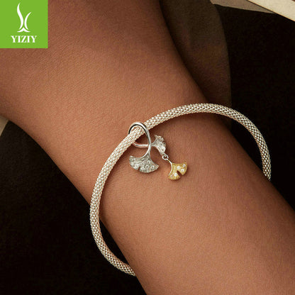 Silver Charm Original Autumn Forest Ginkgo Leaf DIY Pendant Accessories Color coded Electroplated Leaves s925 Pure Silver Beads