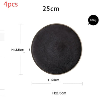 Black Crystal Ceramic Dessert Plate Round Flat Plate