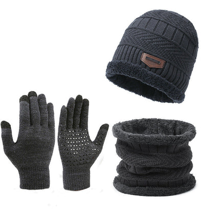 Men's Winter Scarf Gloves Hat Three-piece Set