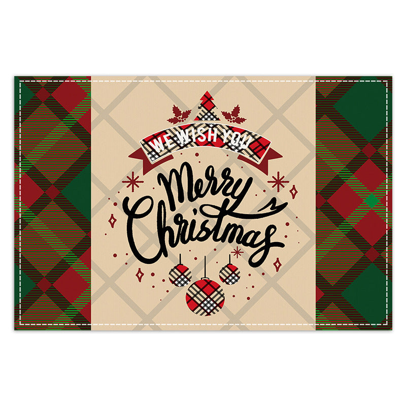 Christmas table mat with white linen snowman checkered print