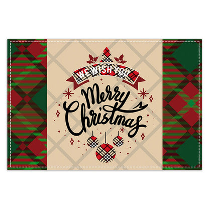 Christmas table mat with white linen snowman checkered print
