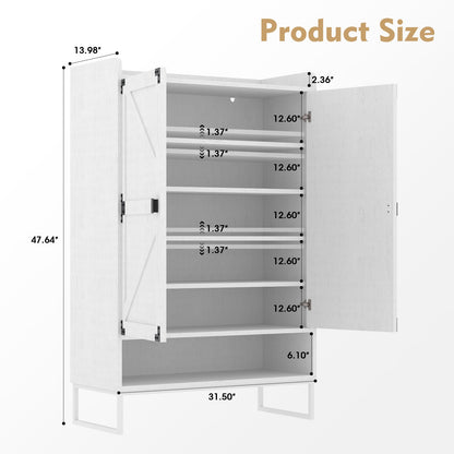 Shoe Cabinet with Doors, 6-Tier Shoe Storage Cabinet with Adjustable Shelves, Wooden Shoes Rack Shoe Storage Organizer