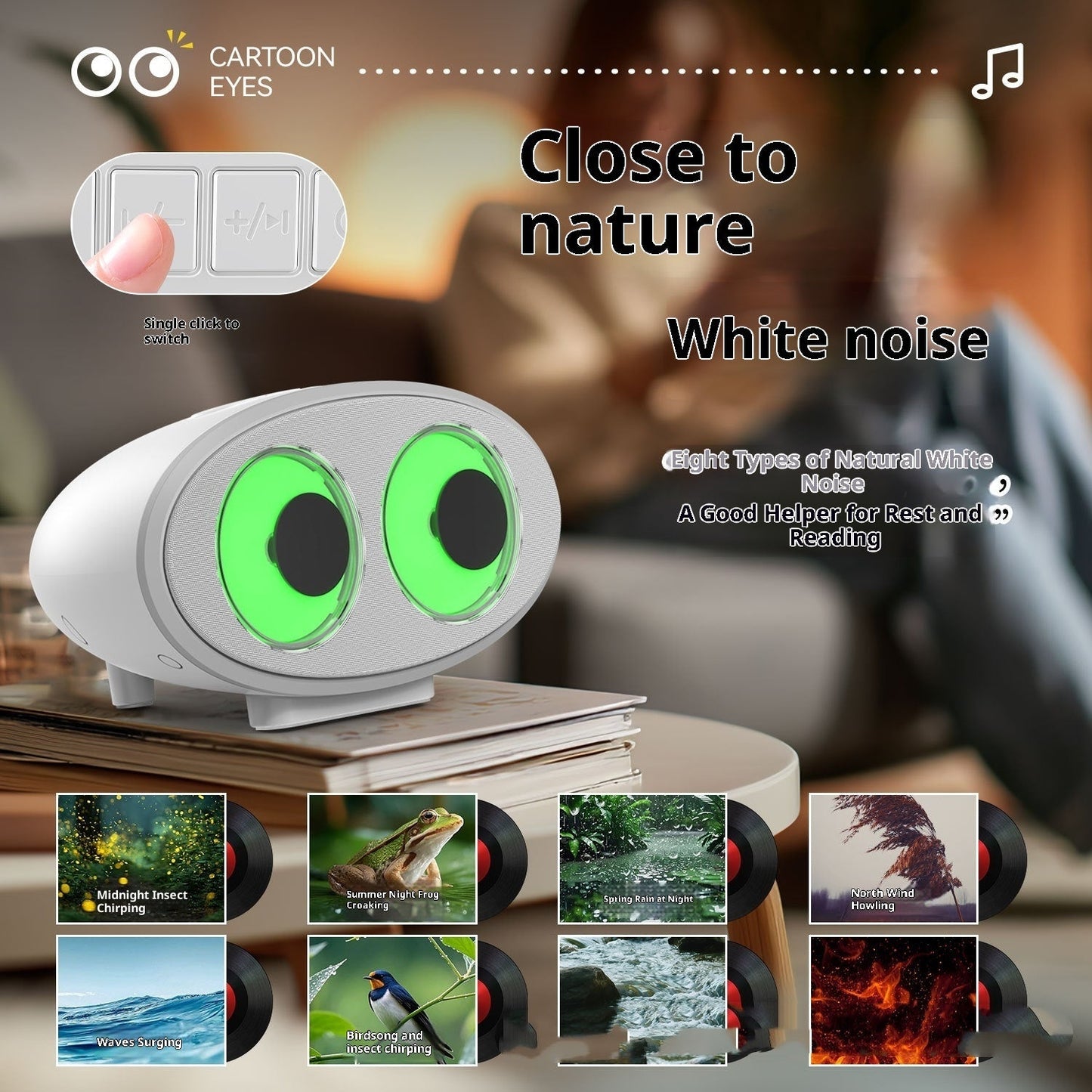 Cartoon Eye Bluetooth Speaker White Noise RGB Colorful Light Effect
